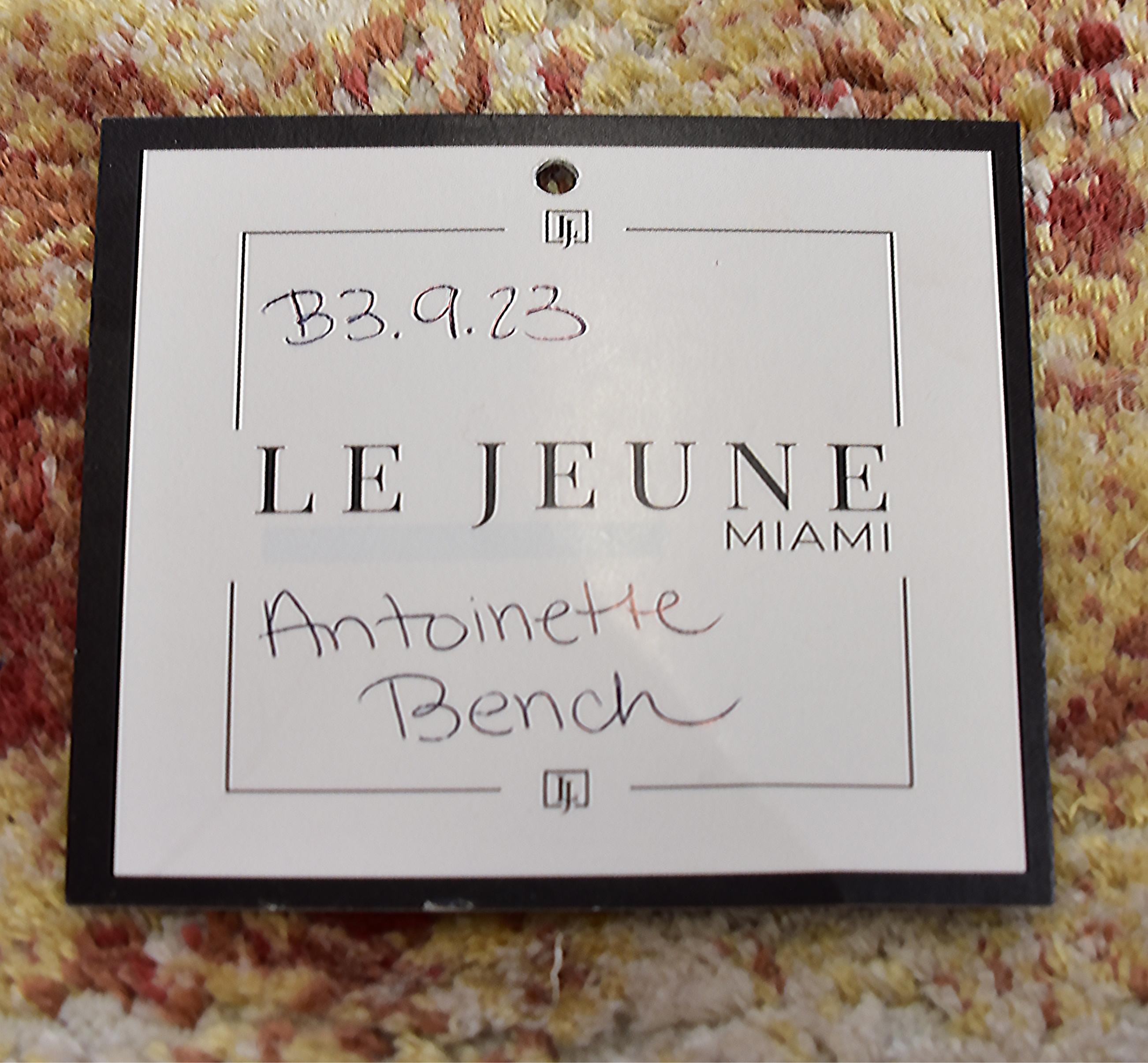 Brass Le Jeune Upholstery Antoinette Long Bench Floor Model with Casters