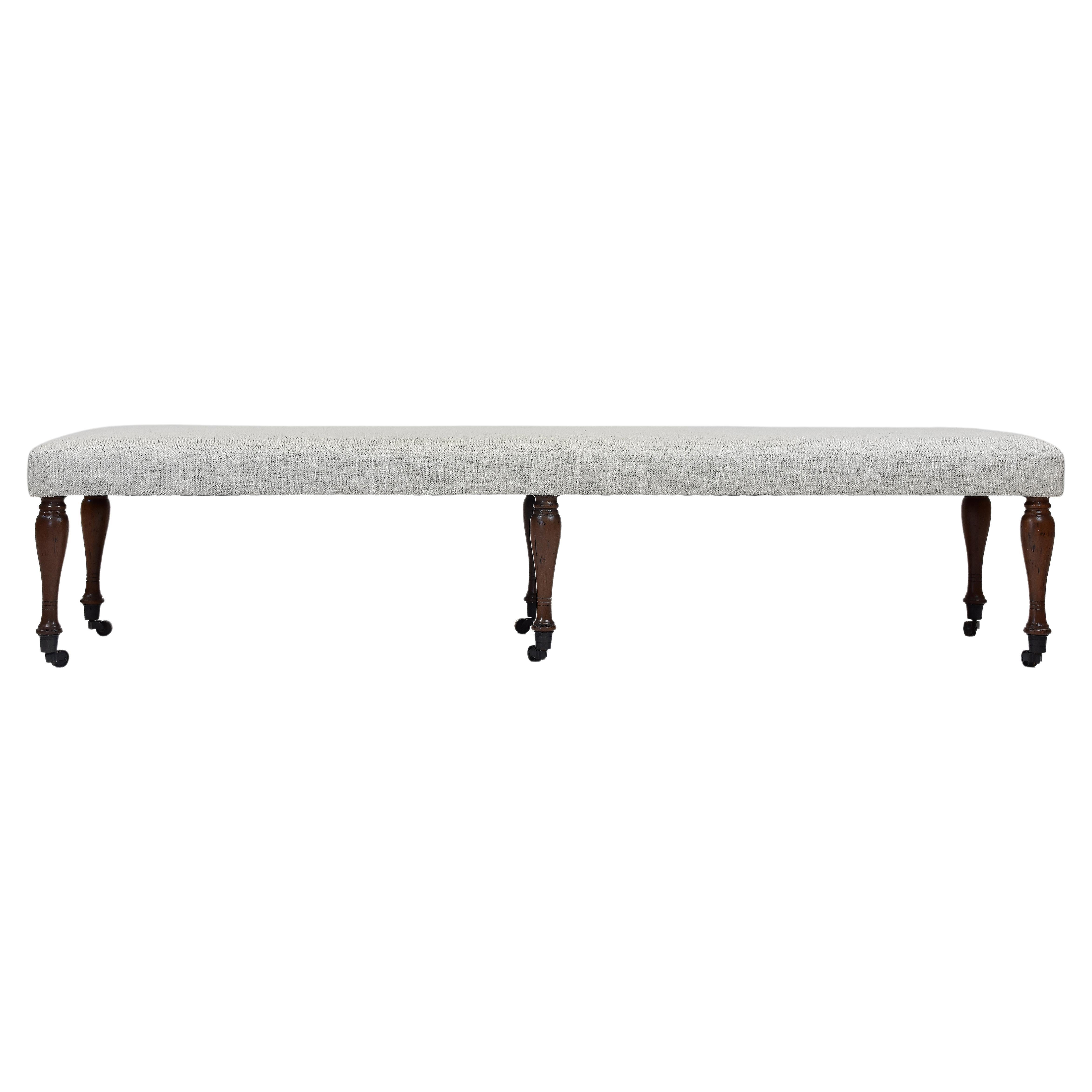 Le Jeune Upholstery Antoinette Long Bench Floor Model with Casters For Sale