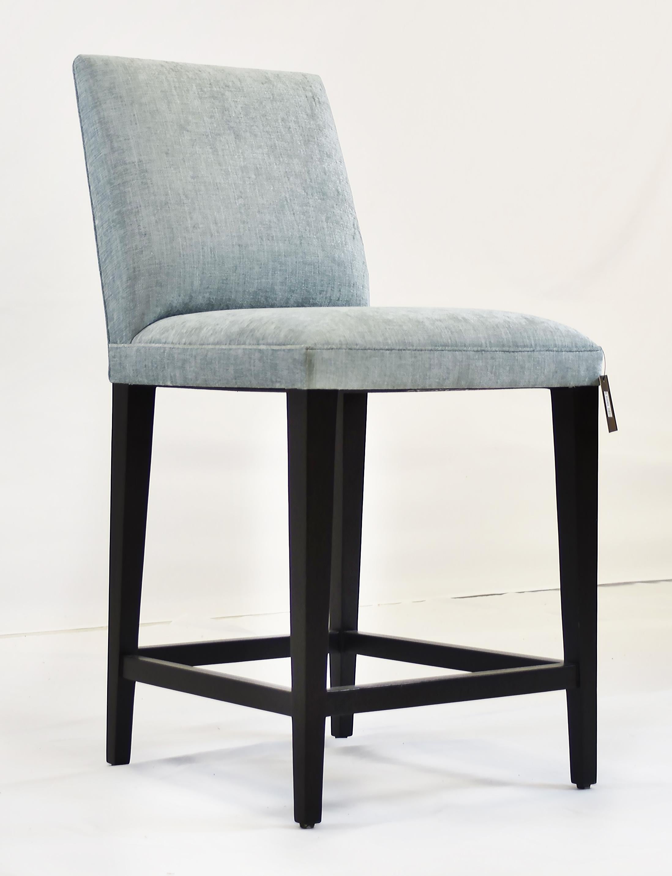Américain Le Jeune Upholstery Cutler Counter Stool Floor Model with Wood Footrest en vente