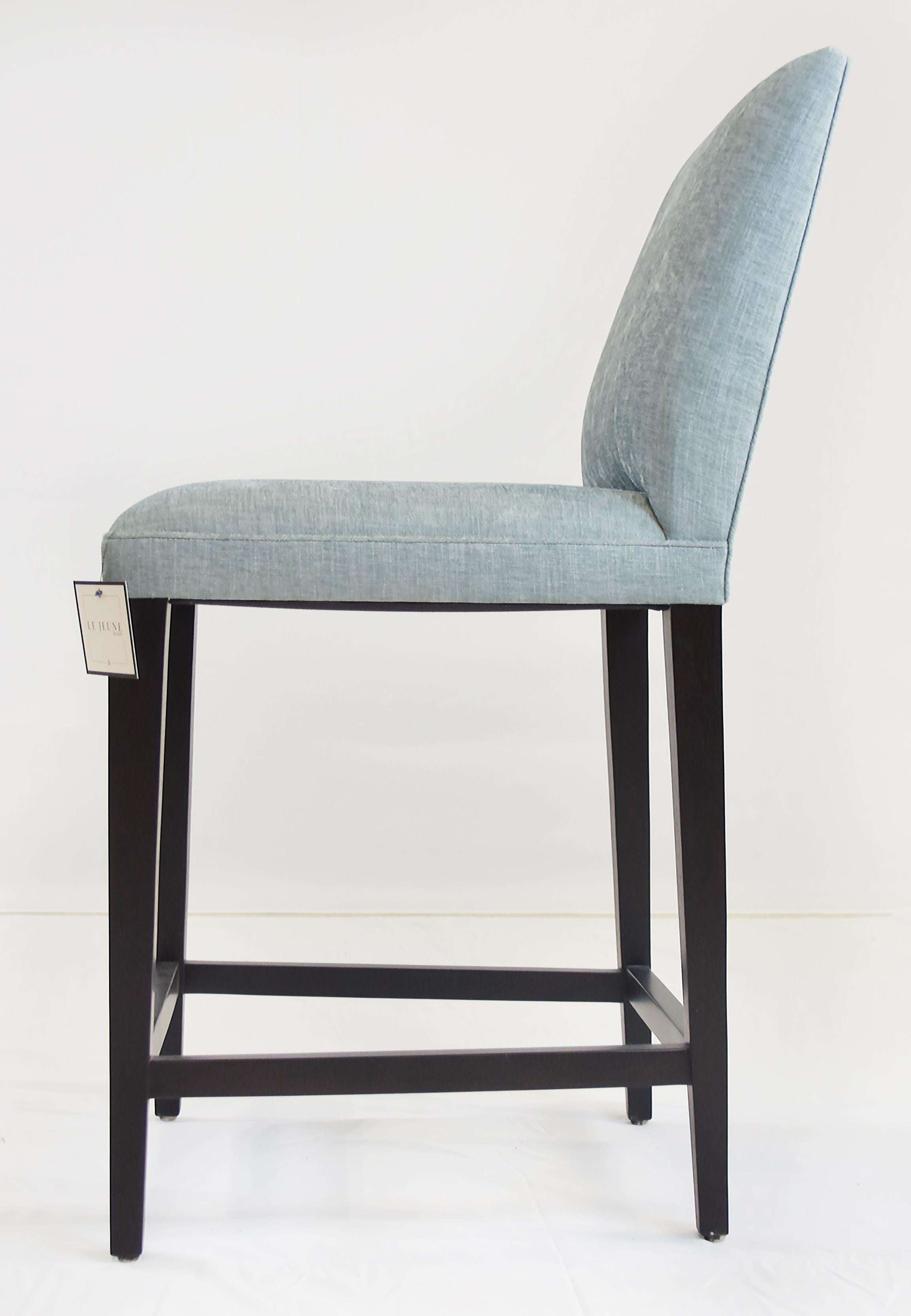 Le Jeune Upholstery Cutler Counter Stool Floor Model with Wood Footrest en vente 1
