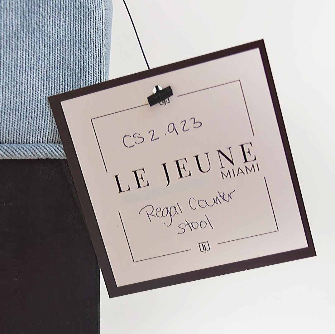 Le Jeune Upholstery Cutler Counter Stool Floor Model with Wood Footrest en vente 2
