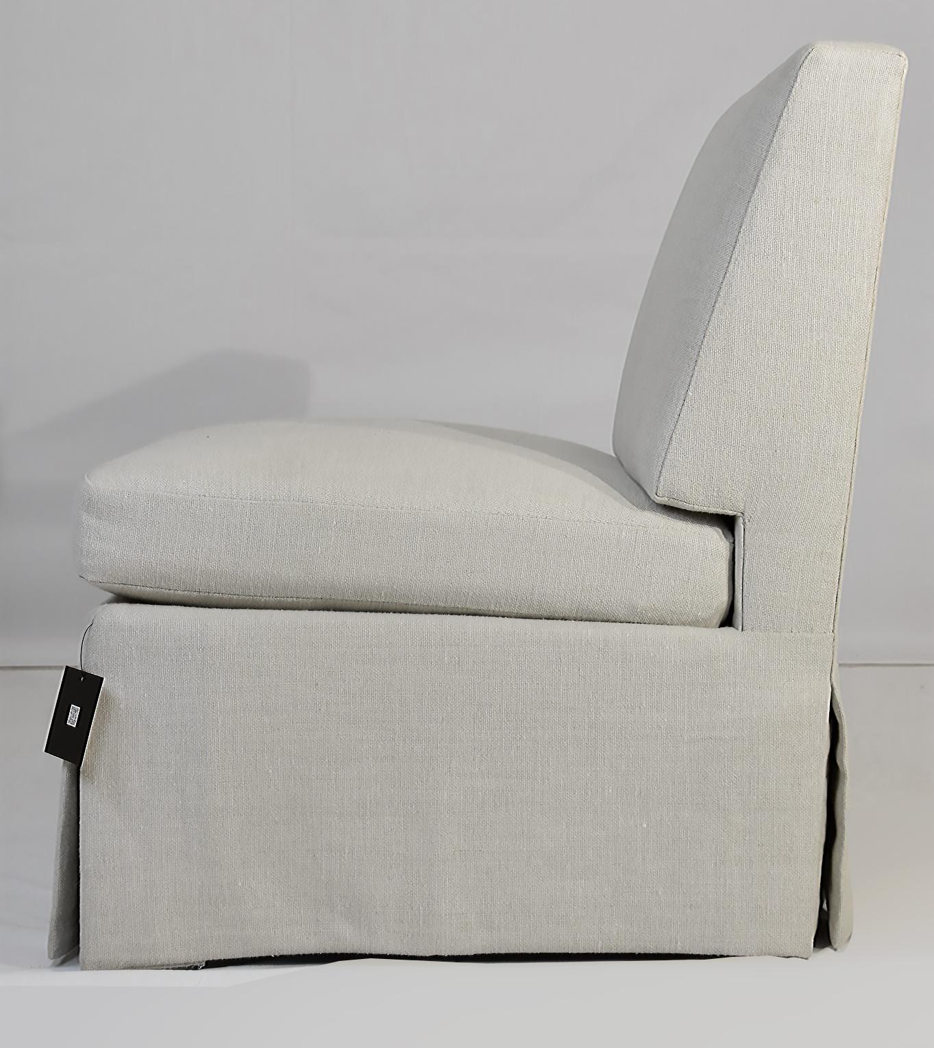 Linen Le Jeune Upholstery Ella Slipper Chair Floor Sample in Ivory For Sale