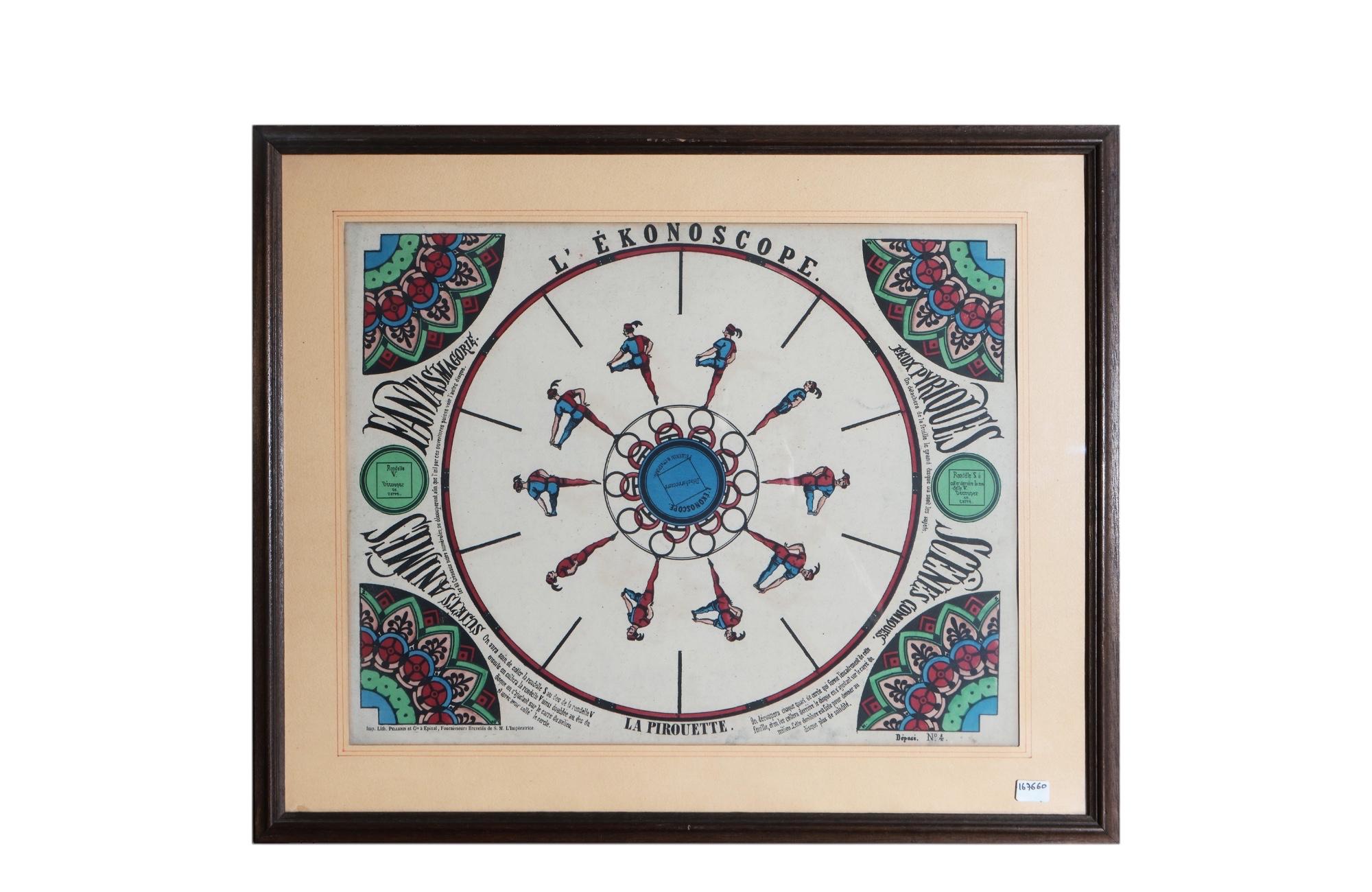 The Ekonoscope, set of 3  framed original Phenakistoscopes, France Epinal, 19th cen For Sale 4