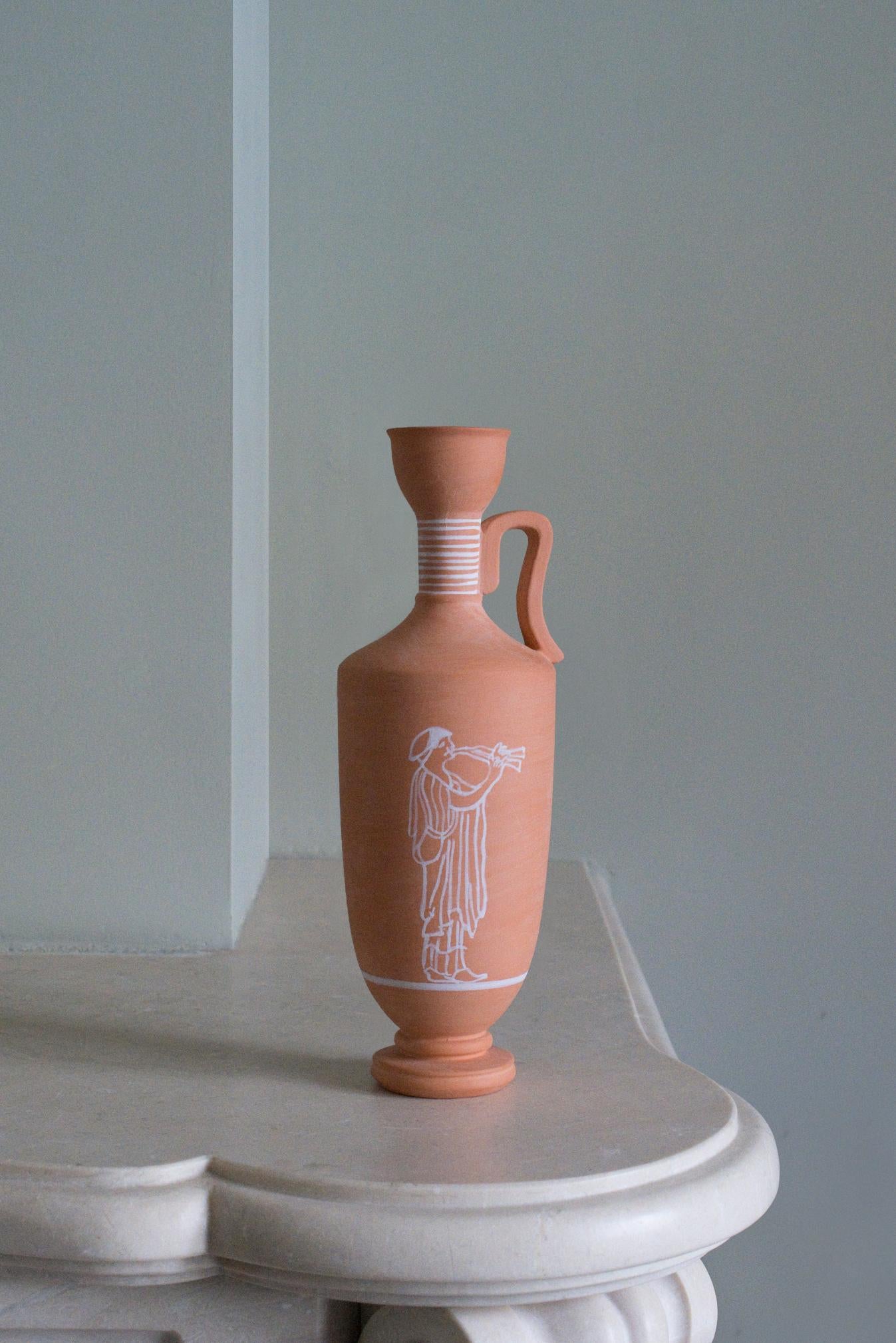 Italian Lekythos, Decorated Terracotta one flower Vase, Greek ceramic Inspiration For Sale