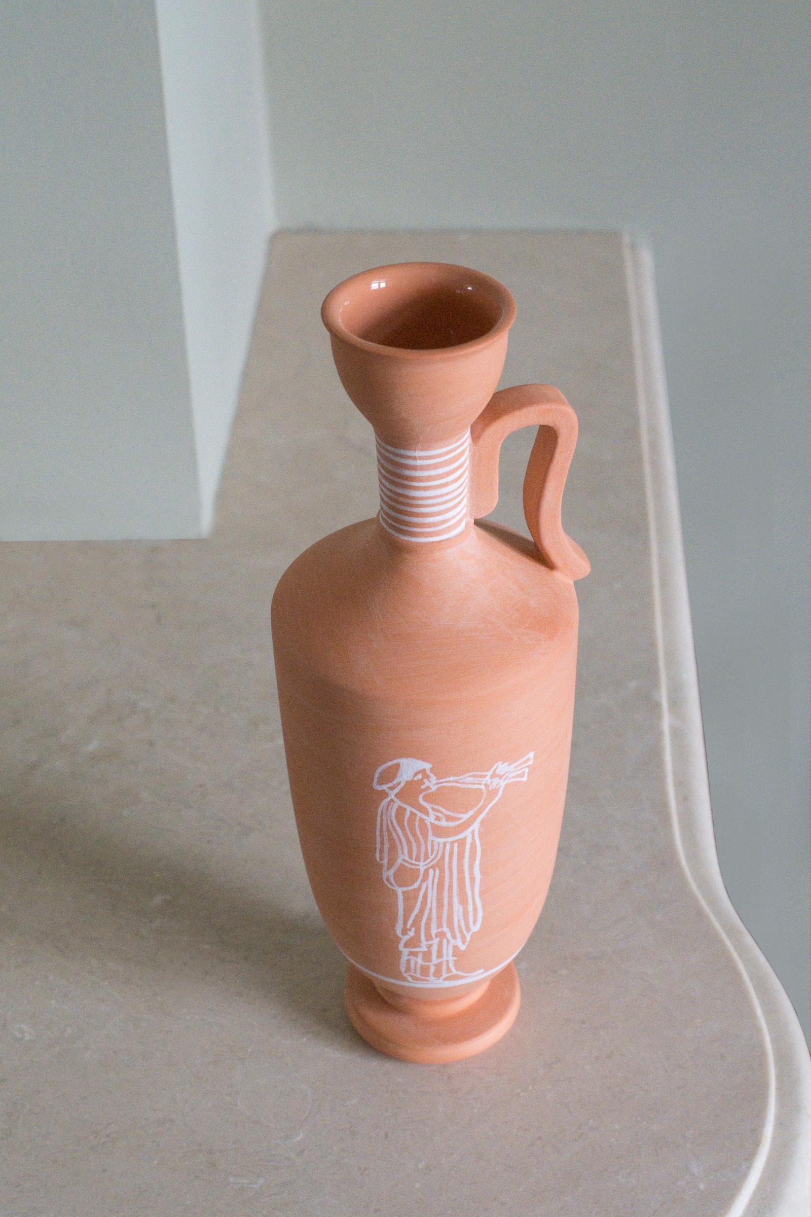 Hand-Crafted Lekythos, Decorated Terracotta one flower Vase, Greek ceramic Inspiration For Sale