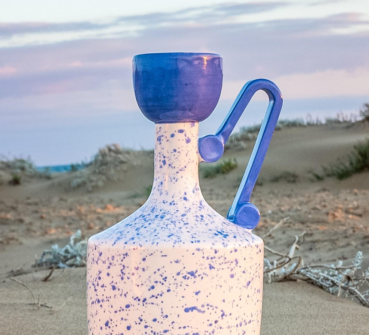 Post-Modern Lekythos Decorative Vase in Blue Marbled Ceramic by Stella Orlandino For Sale