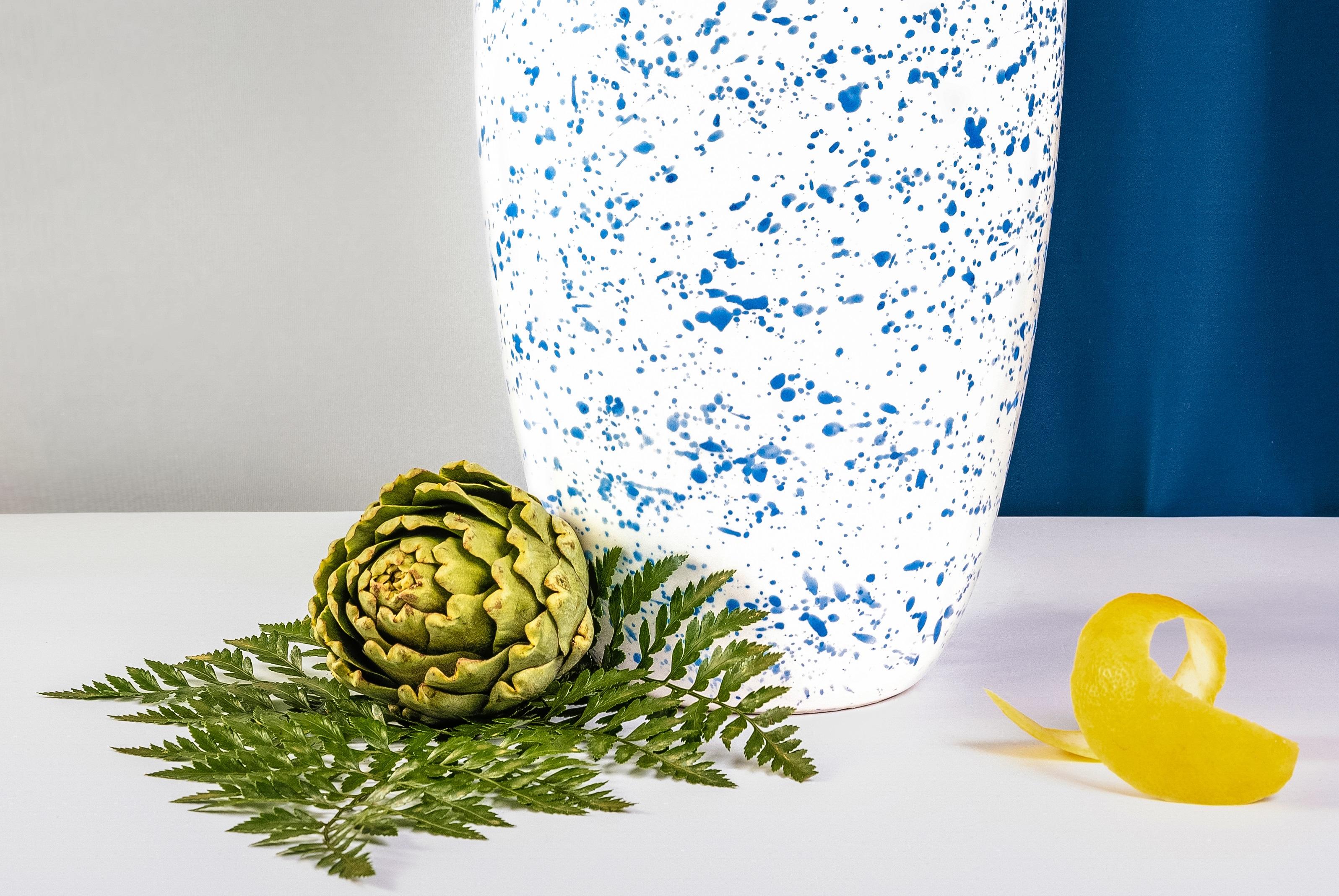 Lekythos Decorative Vase in Blue Marbled Ceramic by Stella Orlandino In New Condition For Sale In Geneve, CH