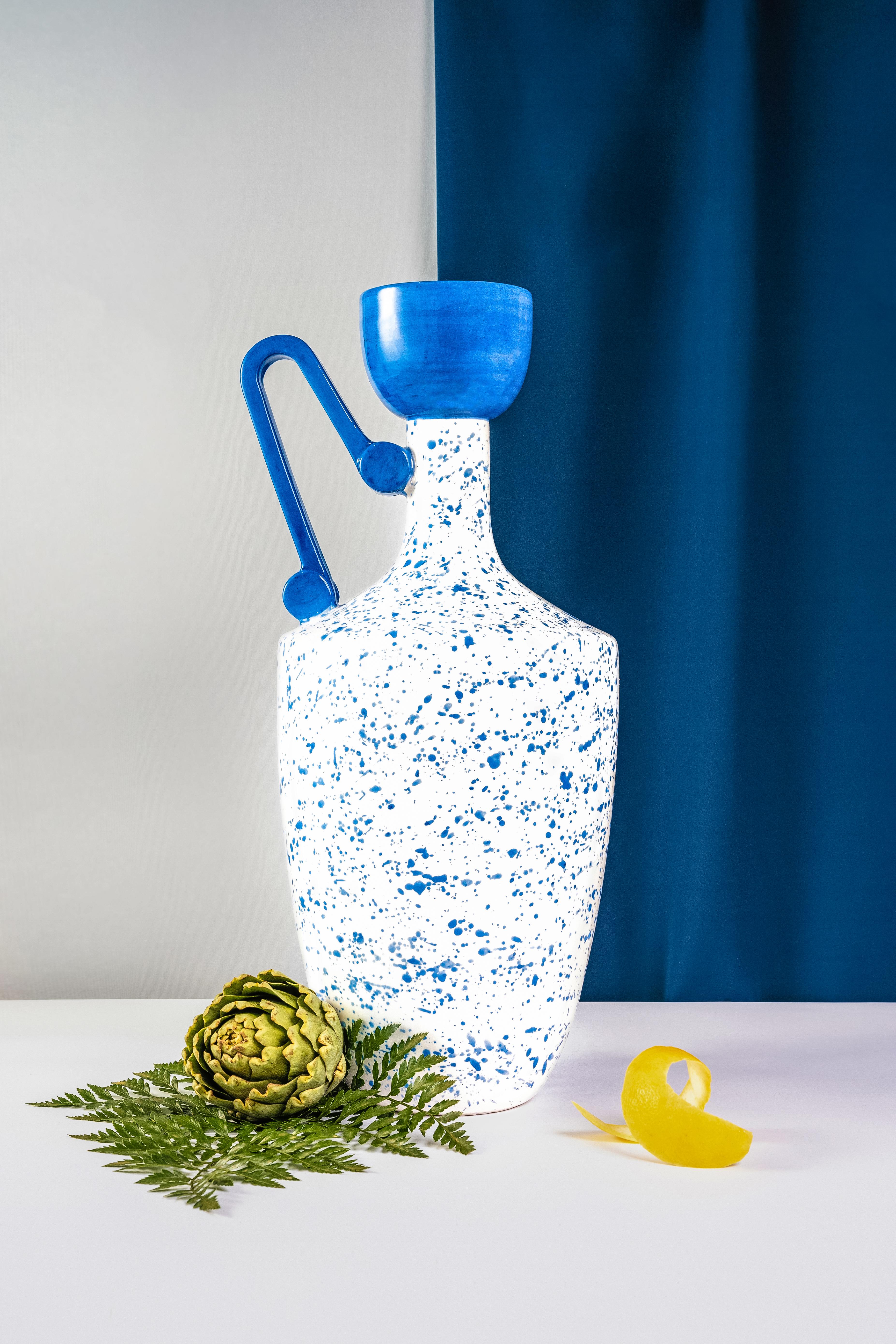 Contemporary Lekythos Decorative Vase in Blue Marbled Ceramic by Stella Orlandino For Sale