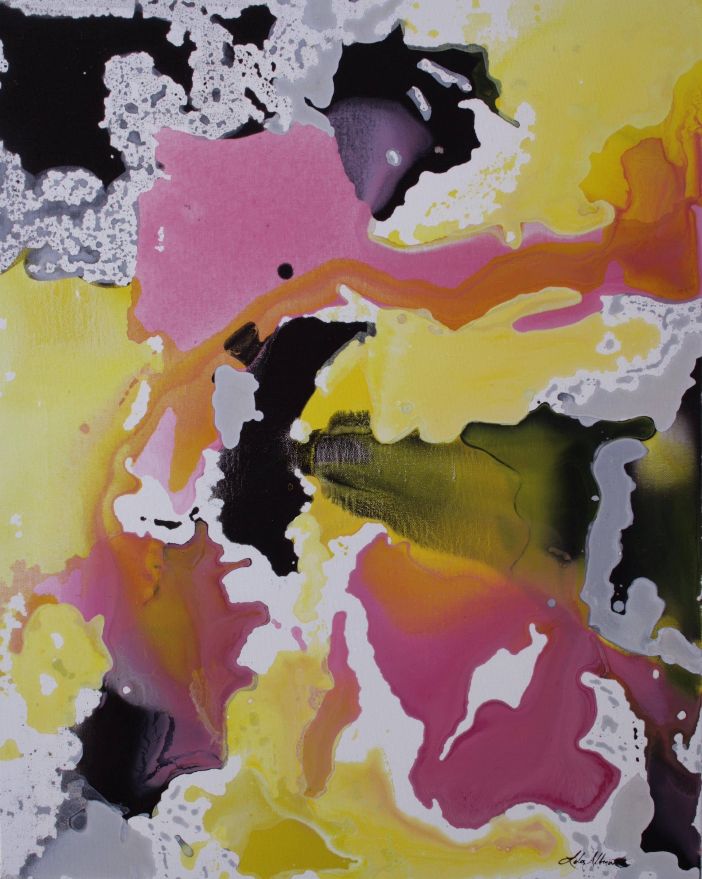Abstract Painting Lela Altman - Peinture, acrylique sur toile « record bleed » des années 80