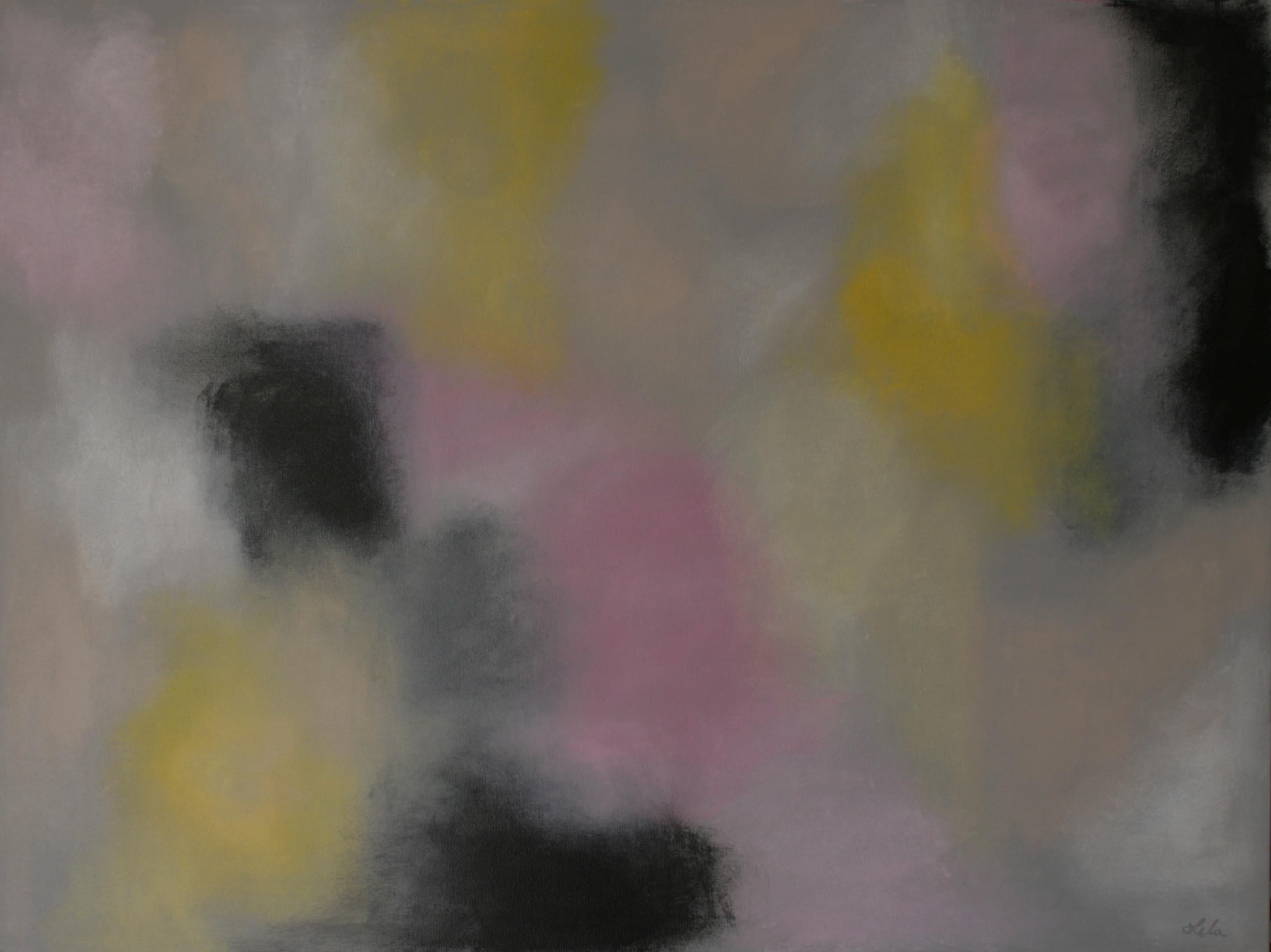 Abstract Painting di Lela Altman - senza titolo rosa, grigio e giallo n. 1, Pittura, Acrilico su tela
