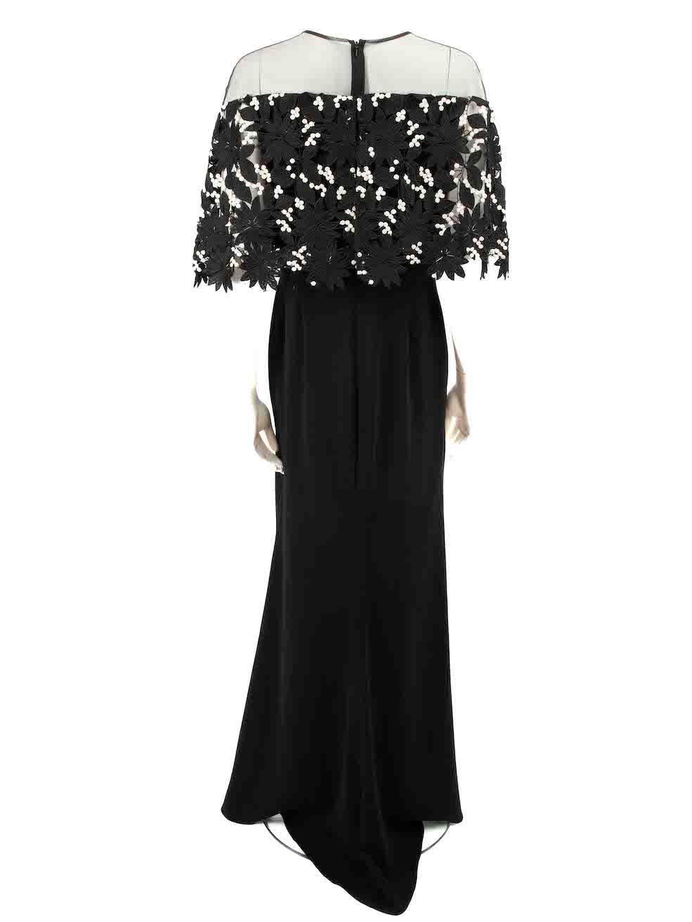 Lela Rose Black Floral Lace Panel Maxi Dress Size XXL In Good Condition For Sale In London, GB