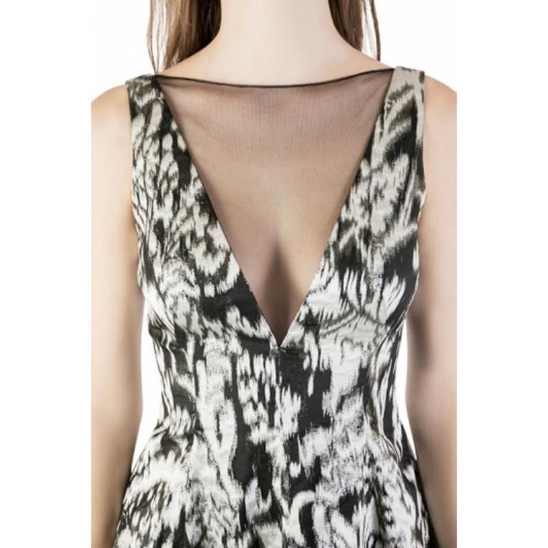 Lela Rose Monochrome Lurex Ikat Patterned Jacquard Sheer Yoke Sleeveless Gown XS 1