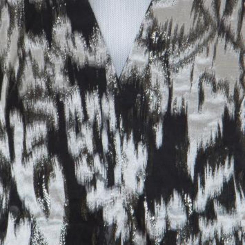 Lela Rose Monochrome Lurex Ikat Patterned Jacquard Sheer Yoke Sleeveless Gown XS 4