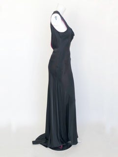 Lela Rose satin gown with fuchsia lining.