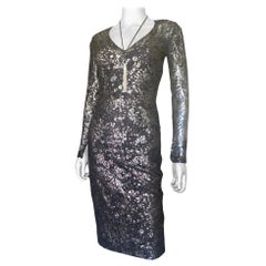 Lela Rose Sexy Vestido de Encaje Negro con Estampado Salpicado Plateado Talla 0