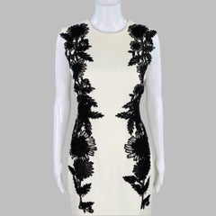 Robe fourreau LELA ROSE Taille 4 Jewel Cream Black Wool Blend Applique