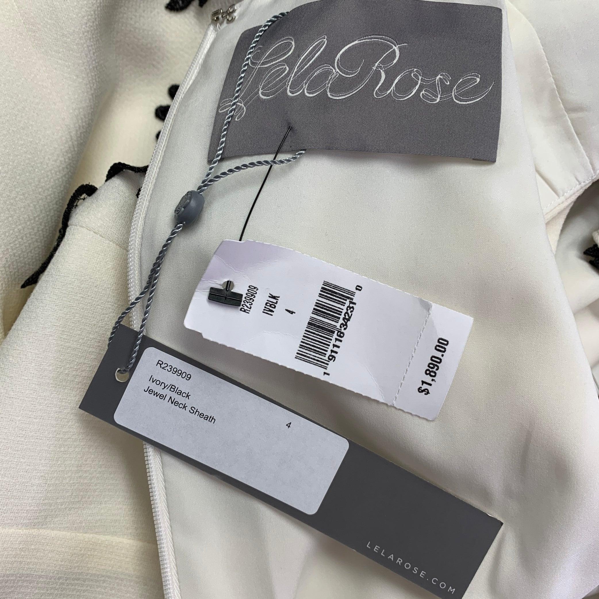 Donna Lela Rose taglia 4 Jewell Cream, abito a tubino in misto lana nero con applicazioni in vendita