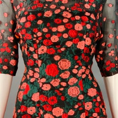 LELA ROSE Size 6 Black Red Silk Blend Floral Evening Cocktail Dress