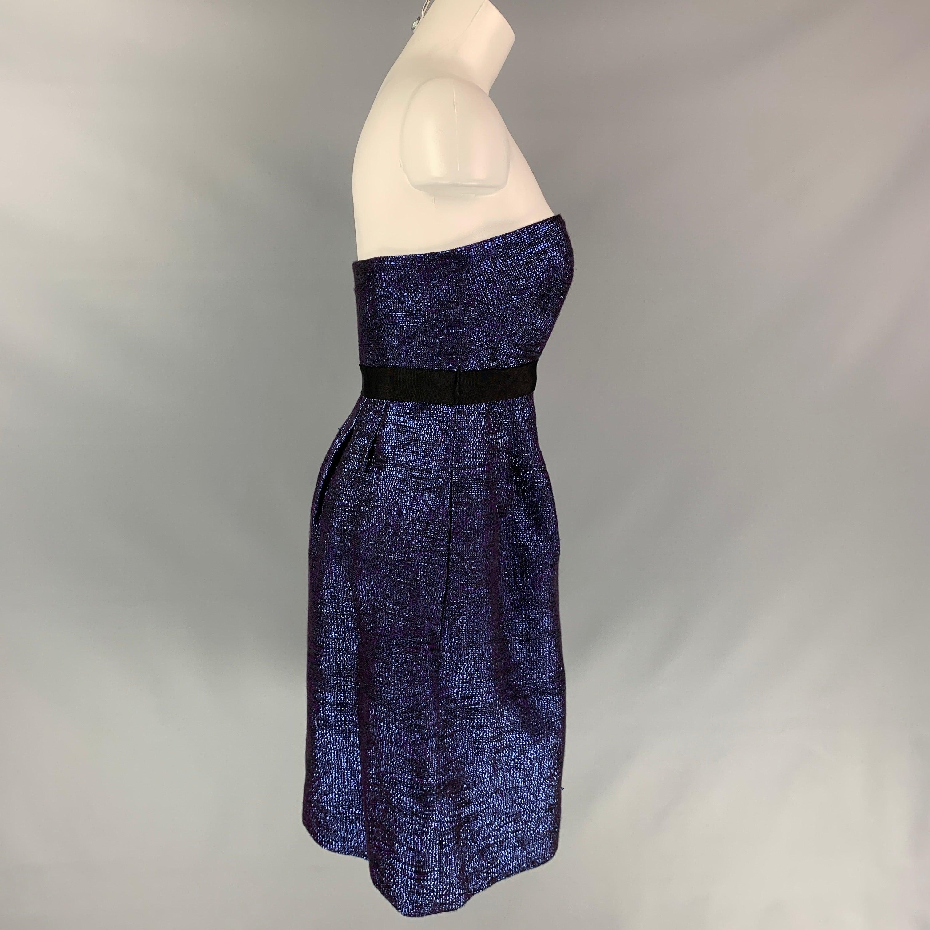 LELA ROSE Talla 6 Azul Negro Acrílico Tejido Vestido de cóctel sin tirantes en Bueno estado para la venta en San Francisco, CA