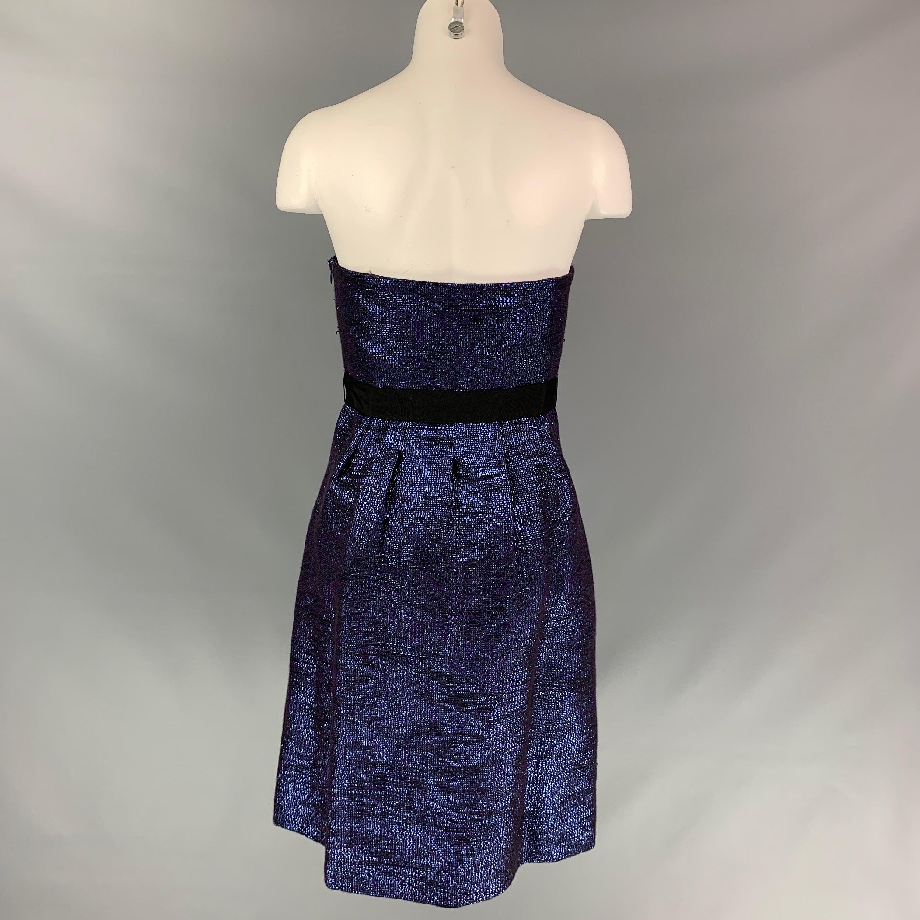Women's LELA ROSE Size 6 Blue & Black Acrylic Blend Woven Strapless Dress For Sale