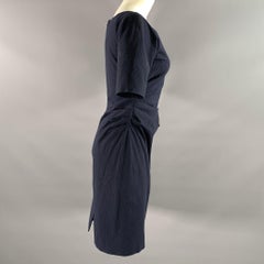 LELA ROSE Taille 6 Navy Cotton Blend Ruched Sheath Below Knee Dress (Robe fourreau sous le genou en coton mélangé)