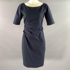 LELA ROSE Taille 6 Navy Cotton Blend Ruched Sheath Below Knee Dress (Robe fourreau sous le genou en coton mélangé)