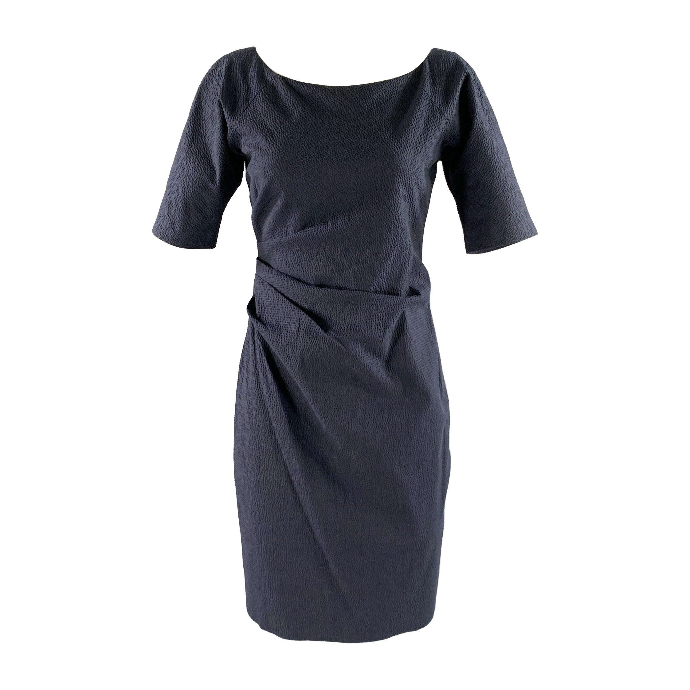 LELA ROSE Size 6 Navy Cotton Blend Ruched Sheath Below Knee Dress For Sale