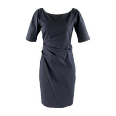 LELA ROSE Size 6 Navy Cotton Blend Ruched Sheath Below Knee Dress