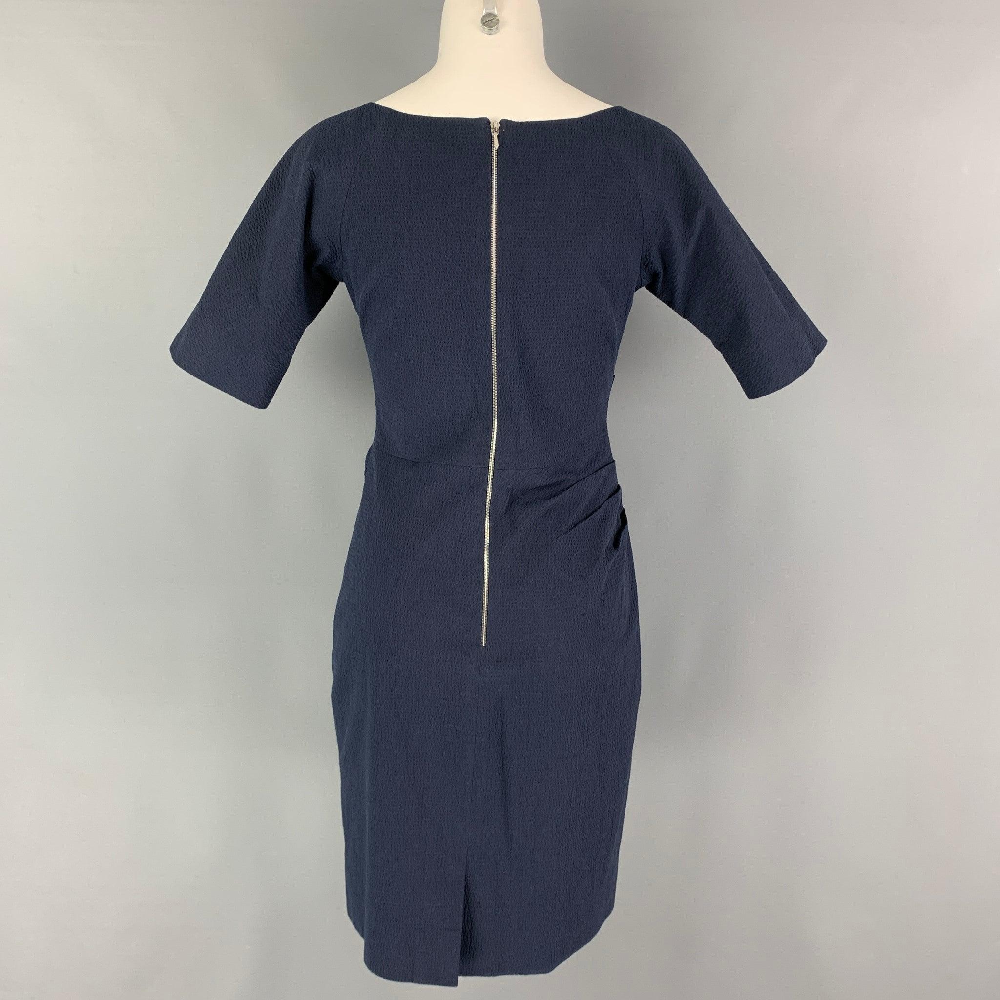 LELA ROSE Size 6 Navy Cotton Blend Short Sleeve Below Knee Dress In Good Condition In San Francisco, CA