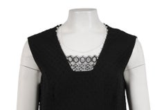 Lela Rose Women Lace Pearl Trim Dress Flare Size US 12 Black Pleated Knee Length