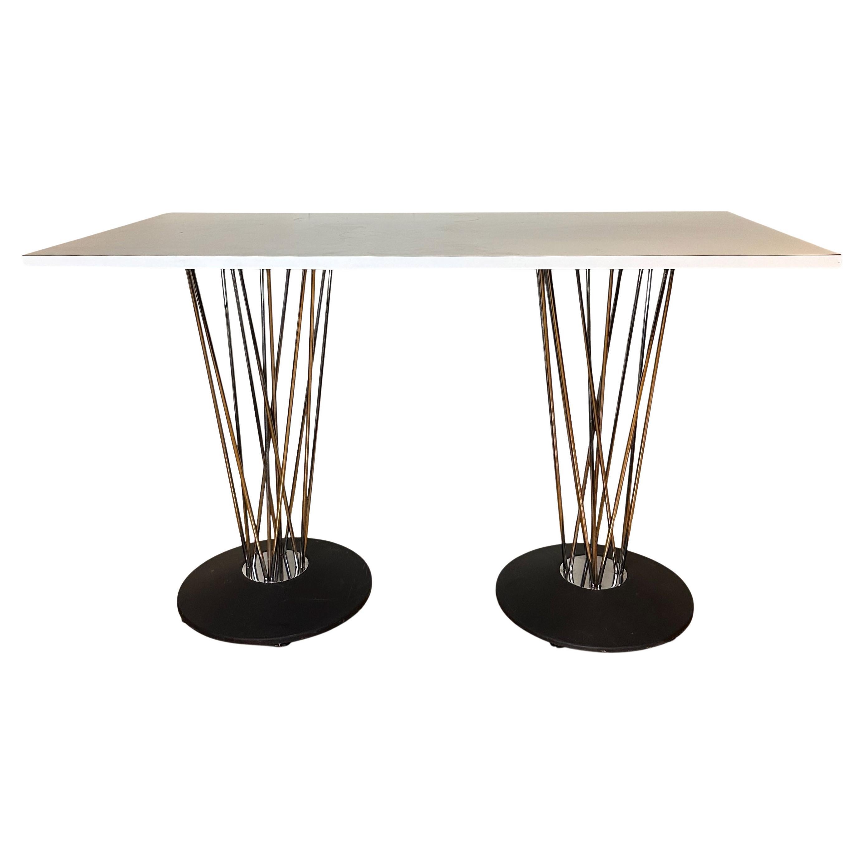 Leland International Marquette Table W/ Stainless Steel Double Pedestal Form For Sale