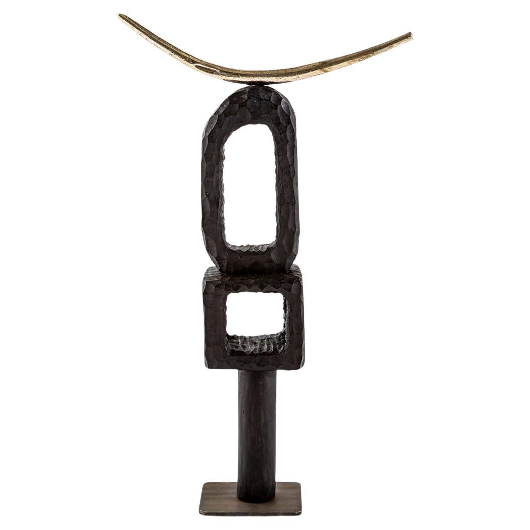 Lelapa Hand Carved and Cast Solid Brass Decorative HORN TOTEM Sculpture For Sale