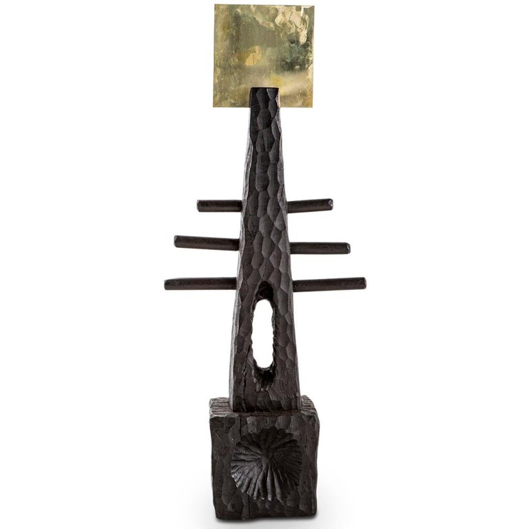 Wood Lelapa Hand Carved and Cast Solid Brass Decorative TOTEM Sculpture Set For Sale