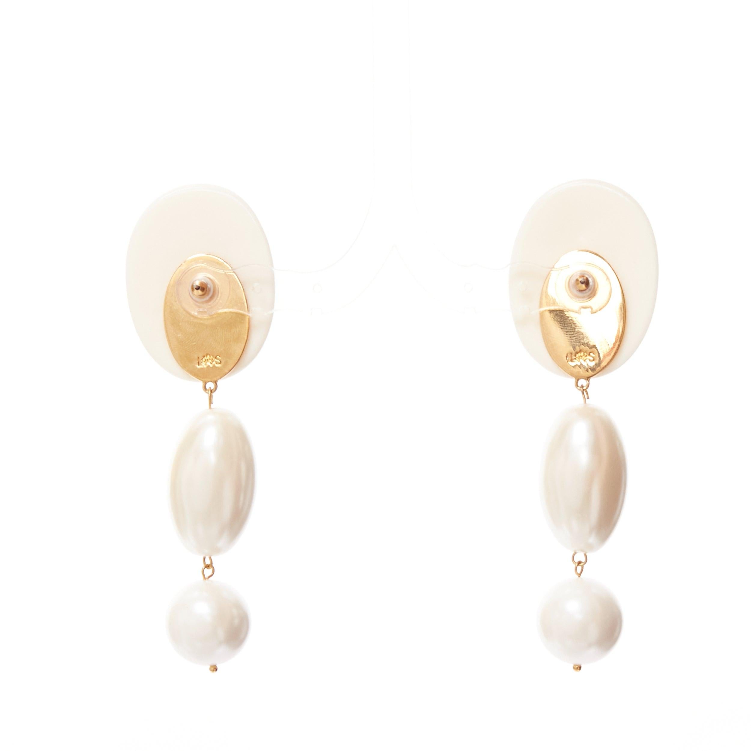 LELE SADOUGHI cream big geometric faux pearls drop pin earrings For Sale 1