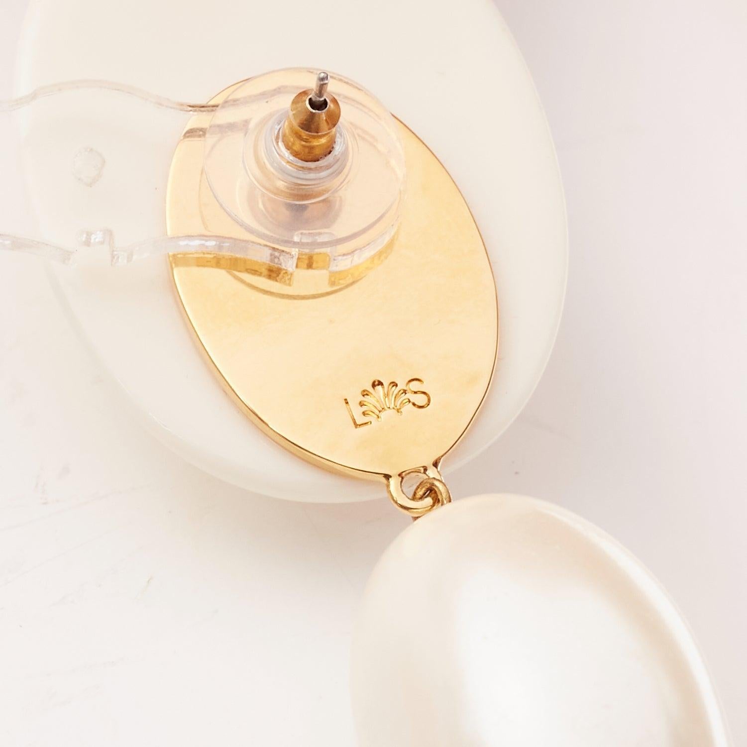 LELE SADOUGHI cream big geometric faux pearls drop pin earrings For Sale 2