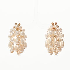 LELE SADOUGHI cream faux pearl starburst dangling chandelier pin earrings