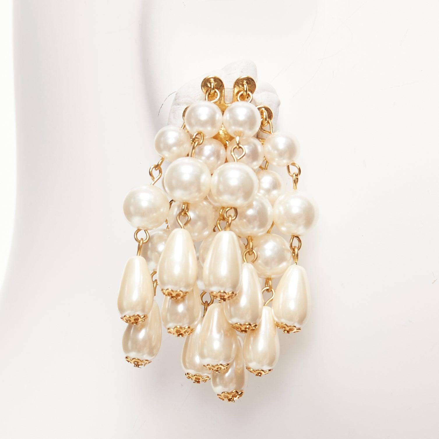 LELE SADOUGHI cream faux pearl starburst dangling chandelier pin earrings In Excellent Condition For Sale In Hong Kong, NT