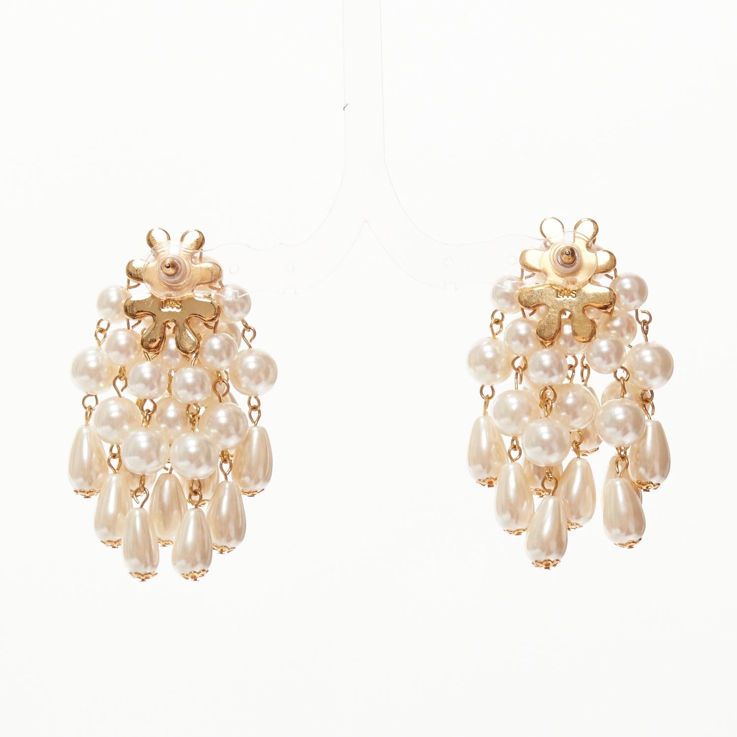 LELE SADOUGHI cream faux pearl starburst dangling chandelier pin earrings For Sale 1