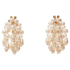 LELE SADOUGHI cream faux pearl starburst dangling chandelier pin earrings