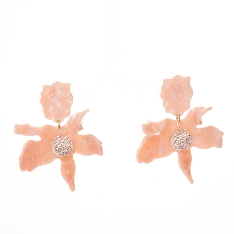 LELE SADOUGHI pink marbled acrylic flower silver crystals drop pin 