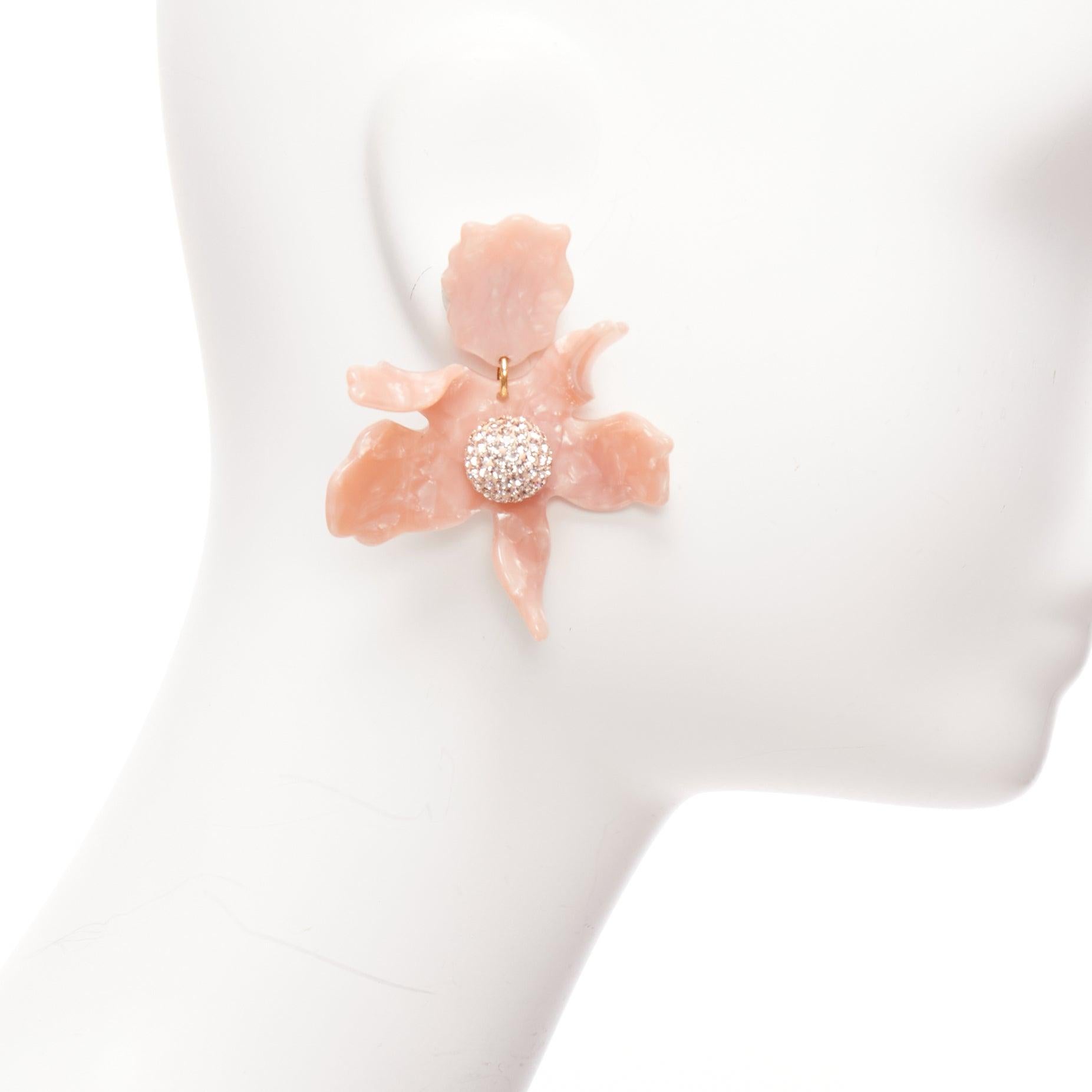 LELE SADOUGHI pink marbled acrylic flower silver crystals drop pin earrings In Excellent Condition For Sale In Hong Kong, NT