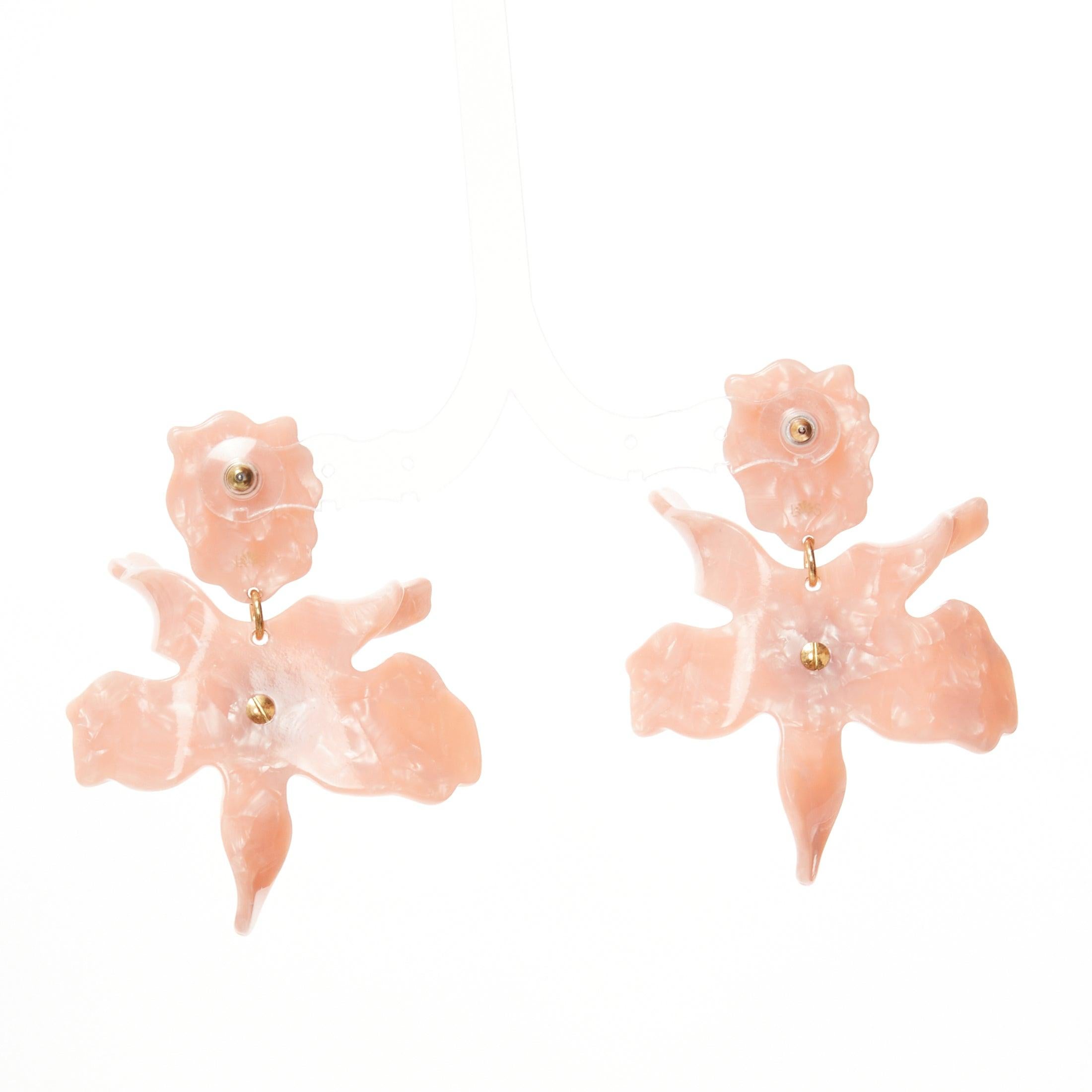 LELE SADOUGHI pink marbled acrylic flower silver crystals drop pin earrings For Sale 1