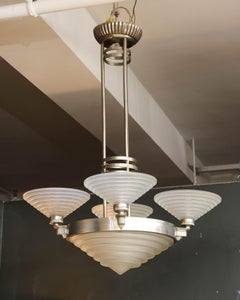 Leleu Art Deco Four Arm Chandelier with Frosted Glass Shades