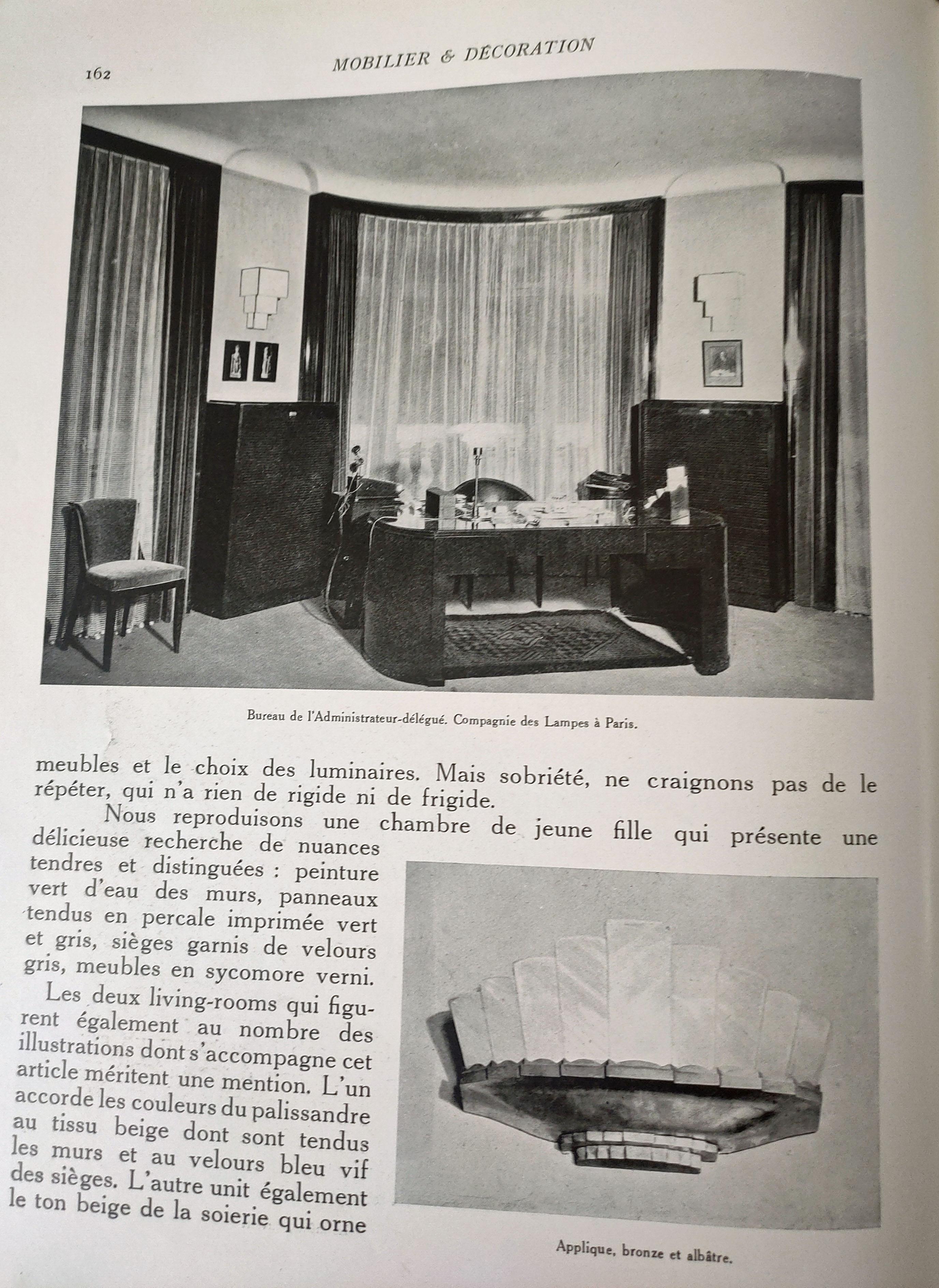 Leleu, Pair of Art Deco Sconces, Alabaster, Silver Plated Bronze Frames. 1929 For Sale 7