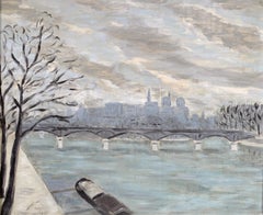 La Seine - 1930's French Impressionist Oil on Canvas Paris River City Painting