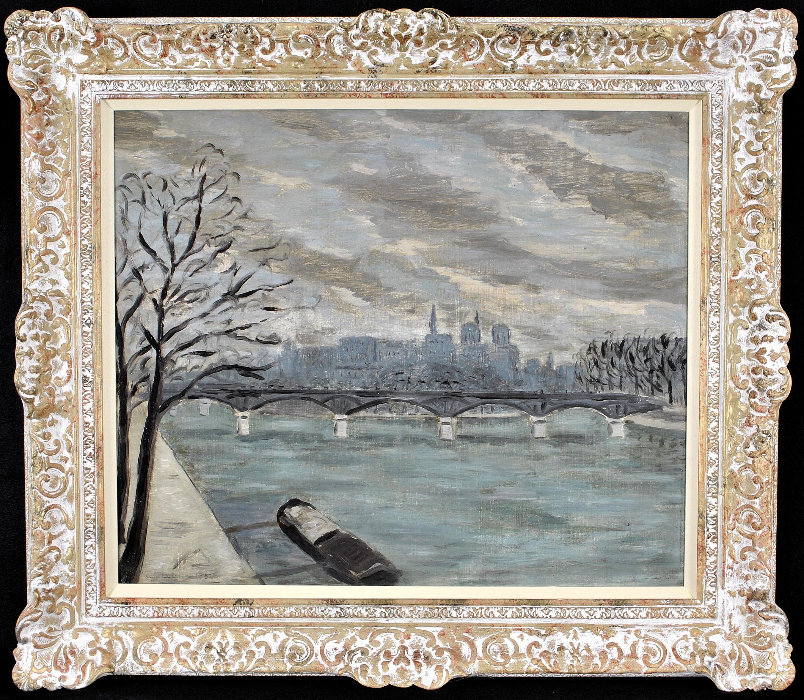 Lelia Caetani Landscape Painting – Französisches impressionistisches Gemälde „La Seine“ aus den 1930er Jahren, Öl auf Leinwand, Pariser Flussstadt