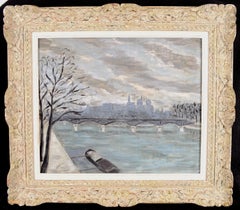 La Seine - 1930's French Impressionist Oil on Canvas Paris River City Painting