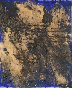 Abstrakte Komposition in Blau & Gold 2 von Llia Pissarro - Abstrakte Malerei