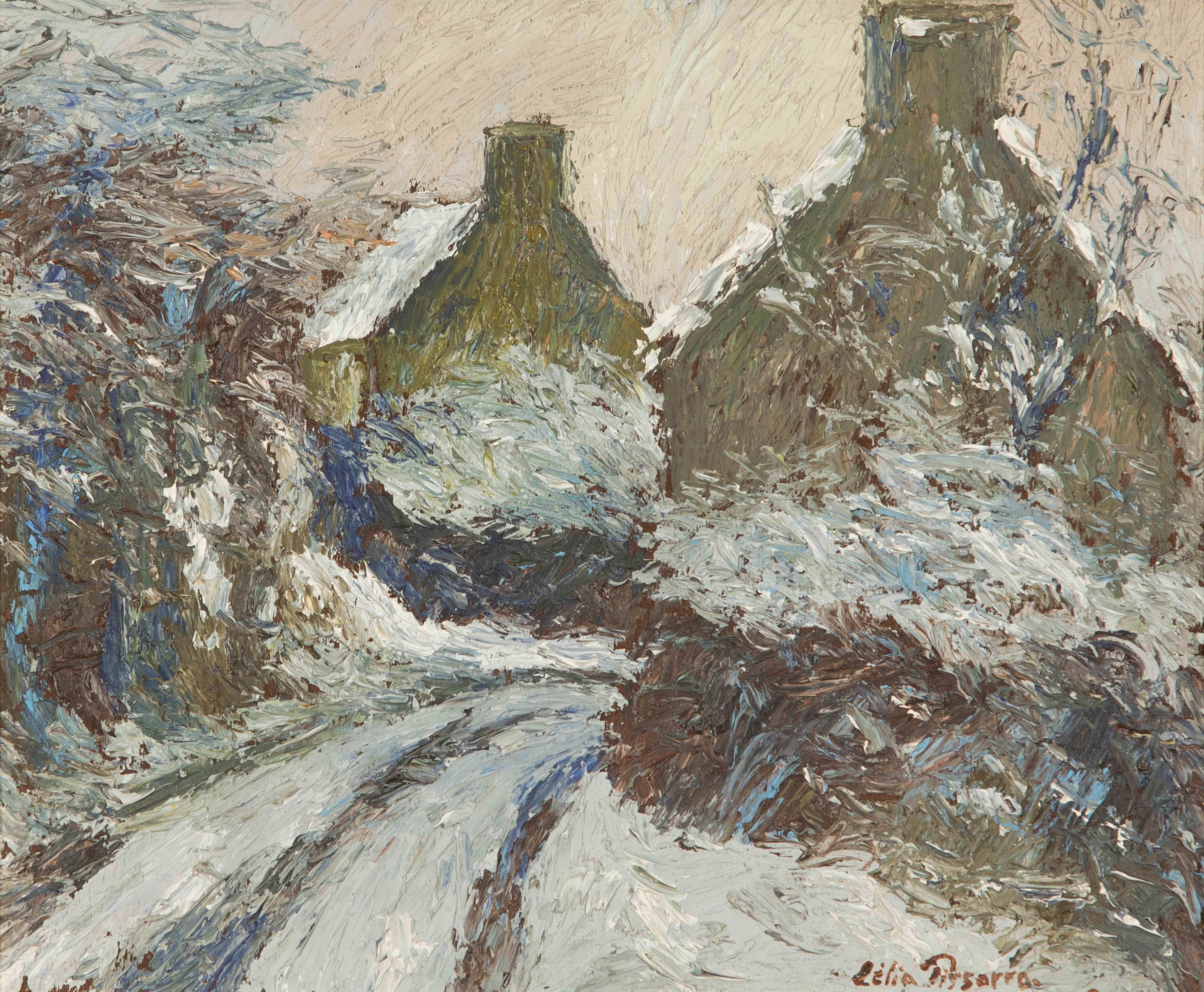 Lelia Pissarro Landscape Painting - Clécy Snow by Lélia Pissarro - Figurative, Snow Painting