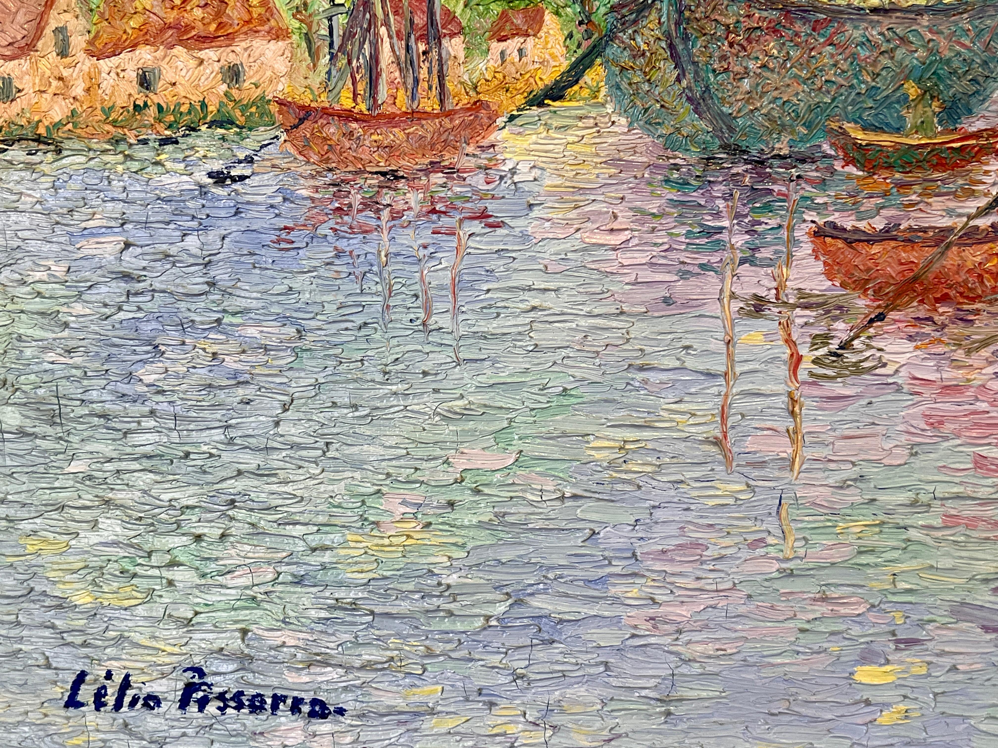 Le port de Taumeck en France est une exquise peinture à l'huile sur toile de Lelia Pissarro, réalisée dans le style impressionniste. L'œuvre d'art capture magnifiquement le port pittoresque de Taumeck en France, présentant une délicieuse combinaison